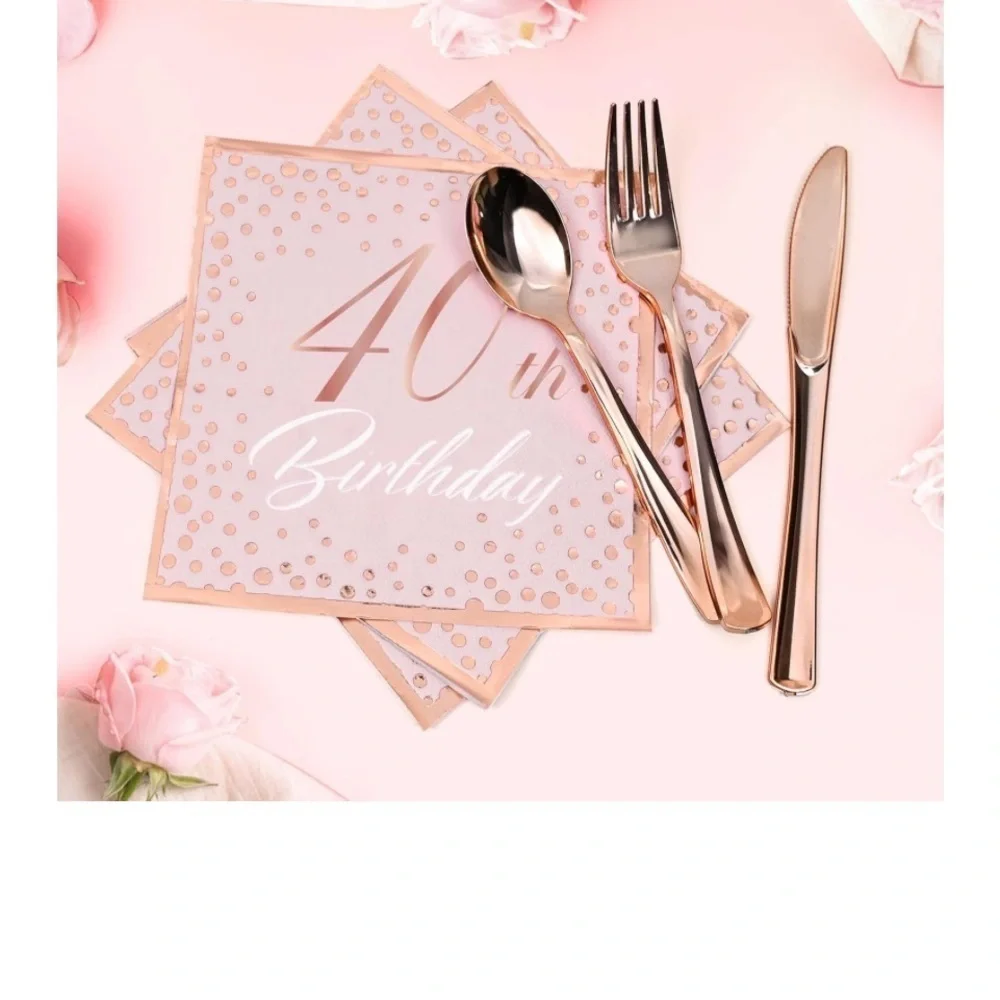 Pink and Gold Disposable Tableware Set for Parties